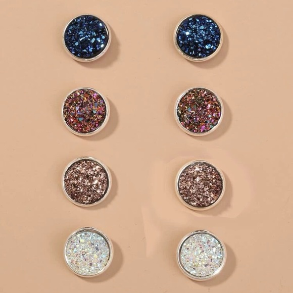 Sugar Druzy Multi Color Stainless Steel Earring Set - Picture 1 of 16